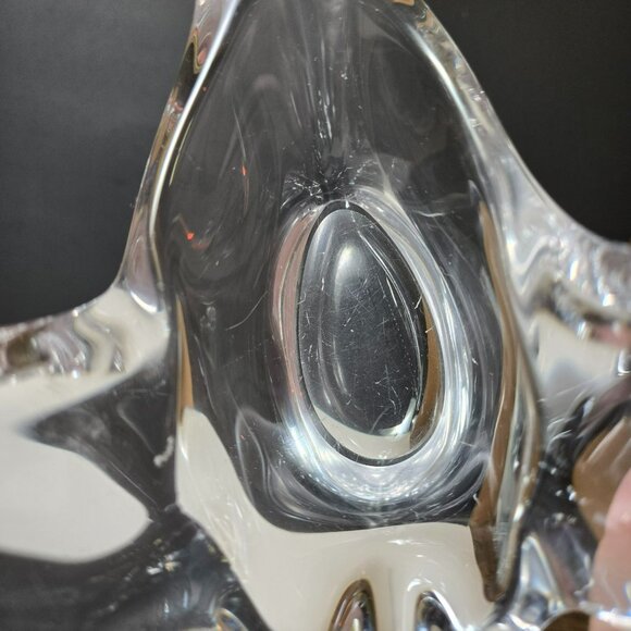 Vintage Mid-Century Modern Heavy Lead Crystal Flying Bird Clear Art Glass Bowl - Picture 8 of 12